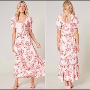 Light pink/coral peony maxi! Empire waist and halter neck. Very flattering 🤍